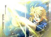 This stunningly brilliant holy sword is indeed the dream that all warriors throughout time who have passed away in battle have pursued and longed for their entire life – the materialization of all their prayers that was named ‘glory’.  Its name is –   The Sword of Promised Victory -   “Ex – caliber!!!”
