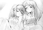 Allí, en la brisa de la noche, observé a Asahina-san y a Haruhi, durmiendo lado a lado. Así como estaban, era difícil decidir cuál de las dos se veía mejor.