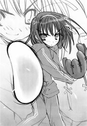 Haruhi estendeu o braço, dando seu primeiro arremesso.